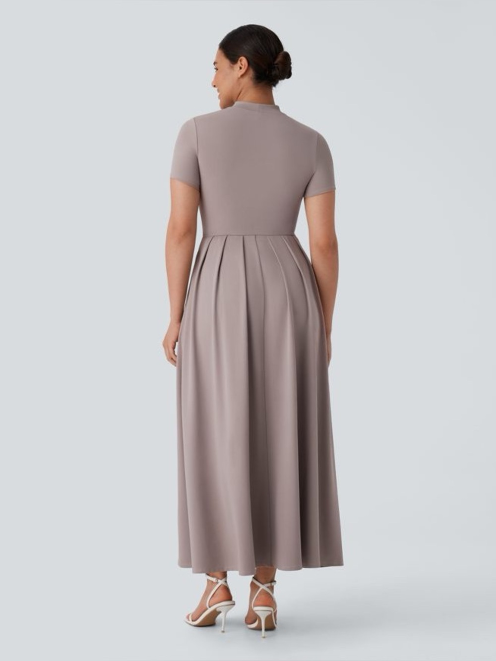 HALARA stand collar short sleeve pocket maxi dress - Picture 3 of 7